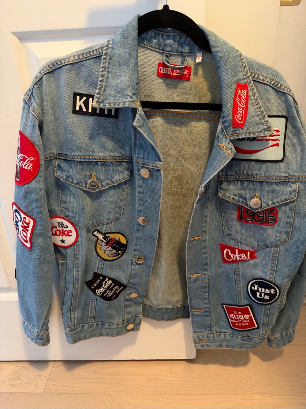 Kith Light Blue Denim Patch Jacket with Red Coca-Cola Accents